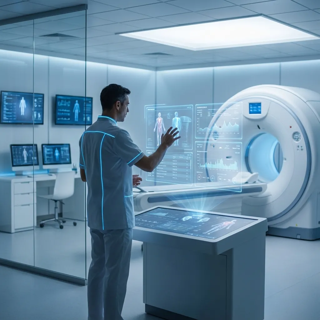 Врач будущего с голограммой пациента