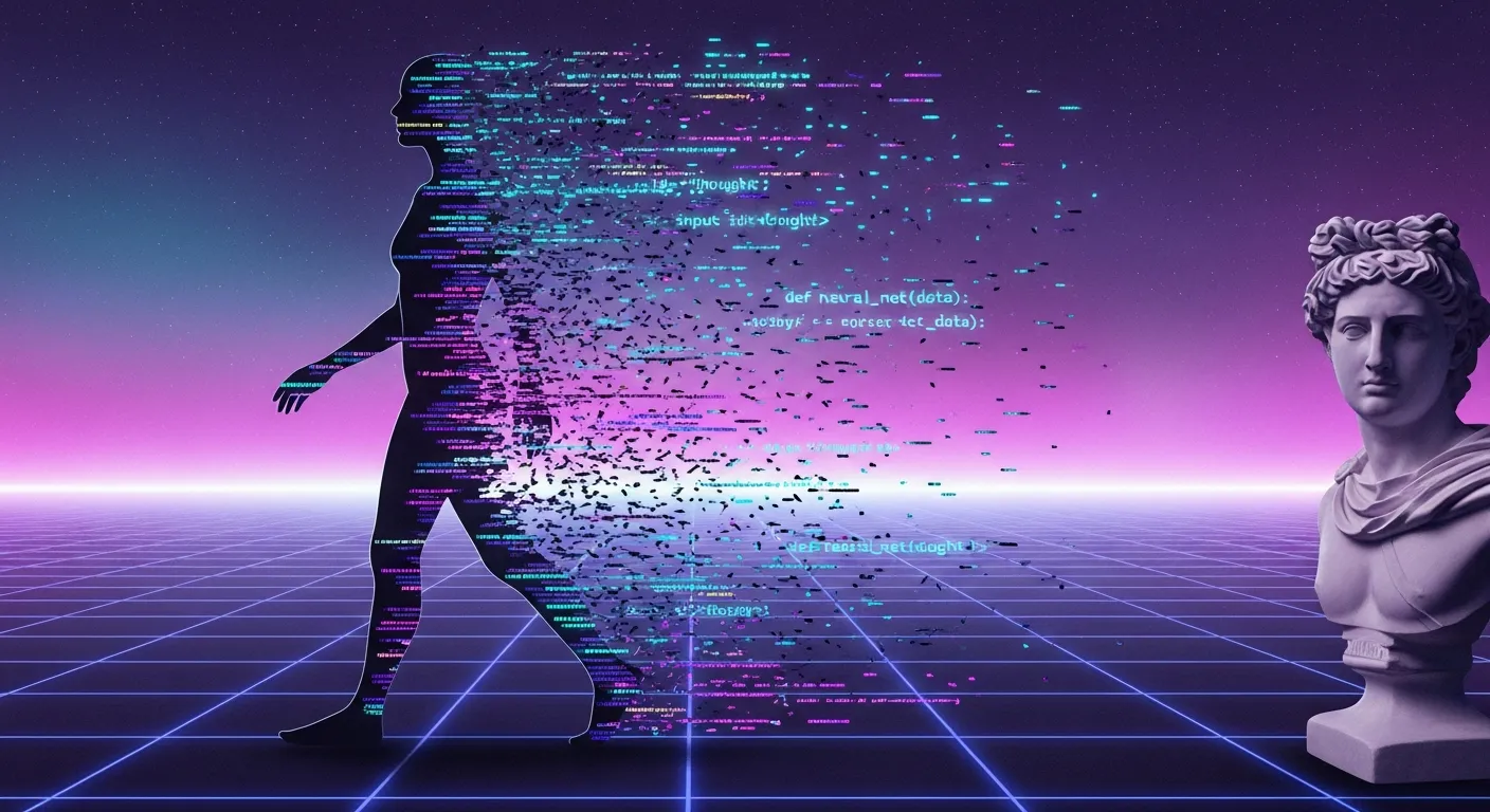 Человек растворяется в цифровом коде, теряя контроль