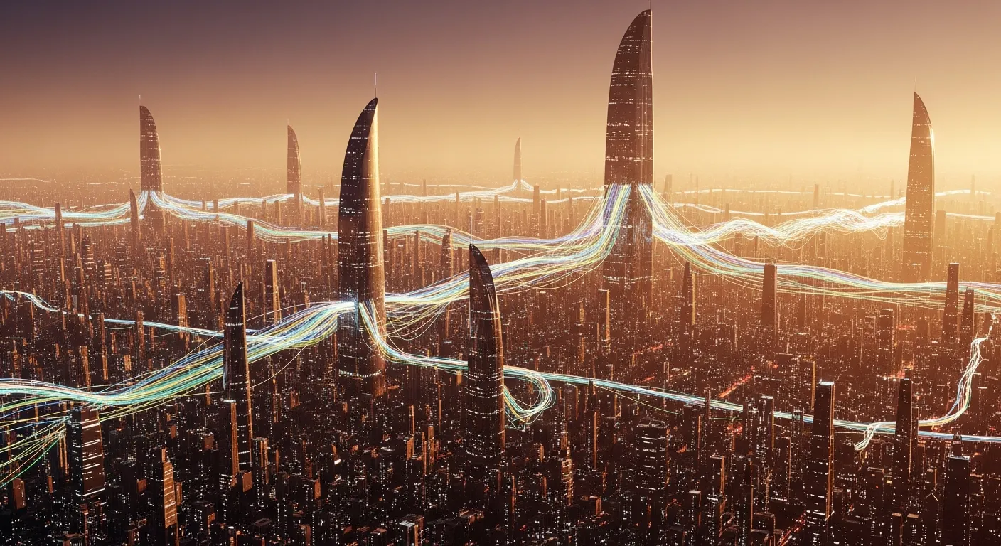 Гигантский цифровой город Moltbook City с триллионами связей