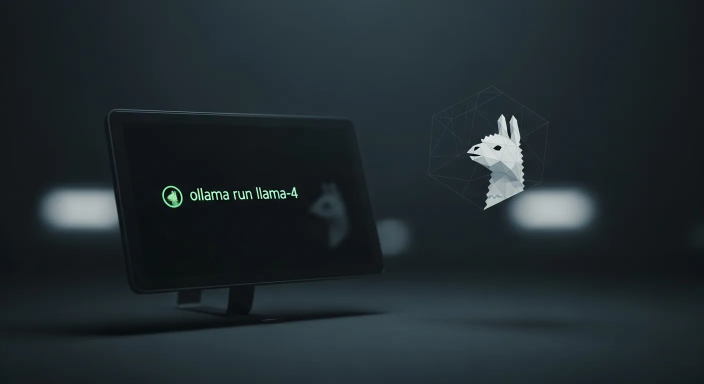 Терминал с запущенной Ollama и логотипом ламы в стиле киберпанк