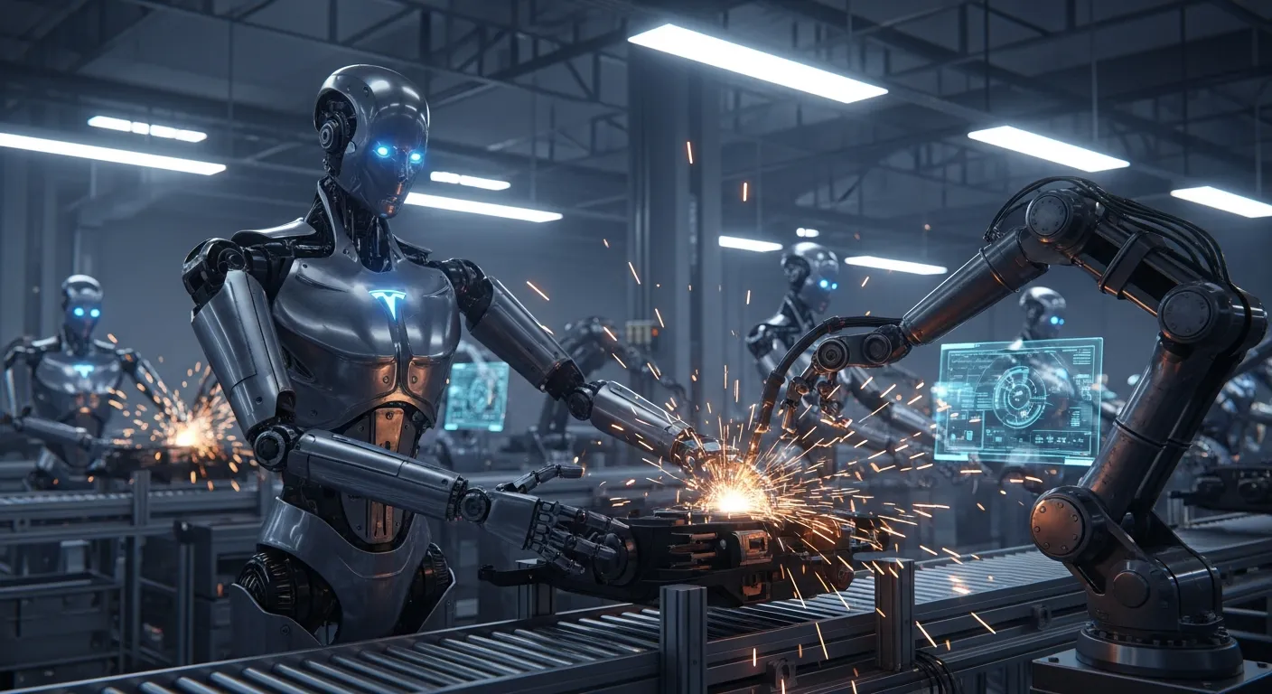 Роботы Optimus на заводе Tesla