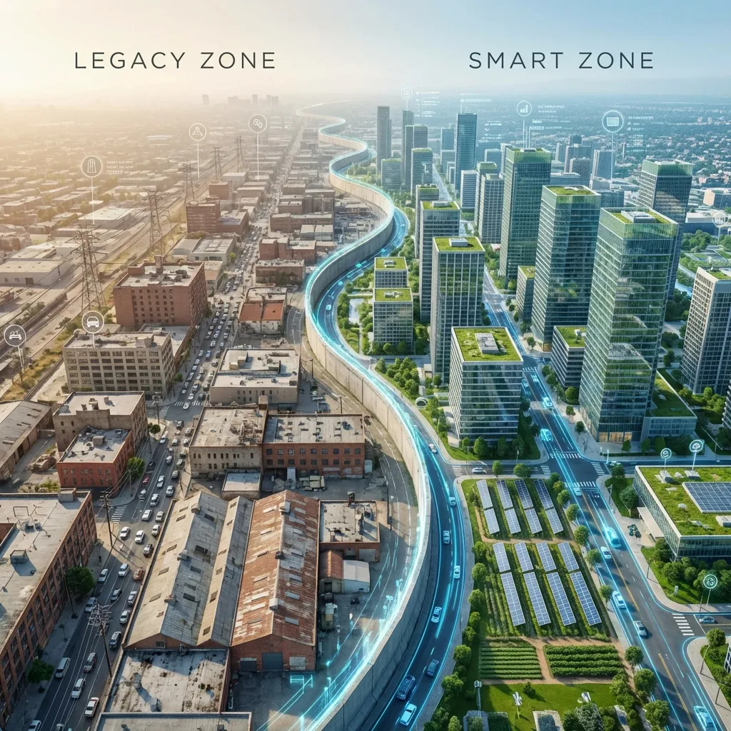 Разделение города на умные зоны и устаревшую инфраструктуру