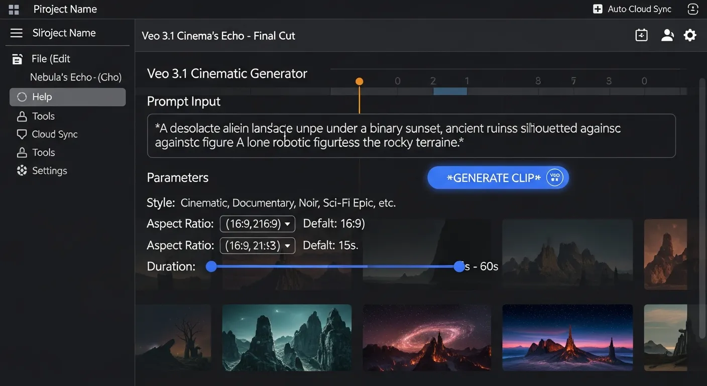 Интерфейс VideoFX с таймлайном и генерацией Veo 3.1